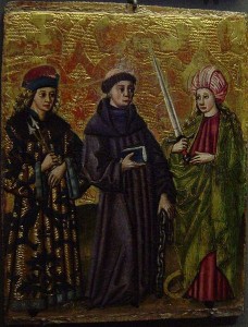 Dipinto del XV secolo con San Sebastiano, San Leonardo e Santa Caterina (Fonte: Wikipedia)